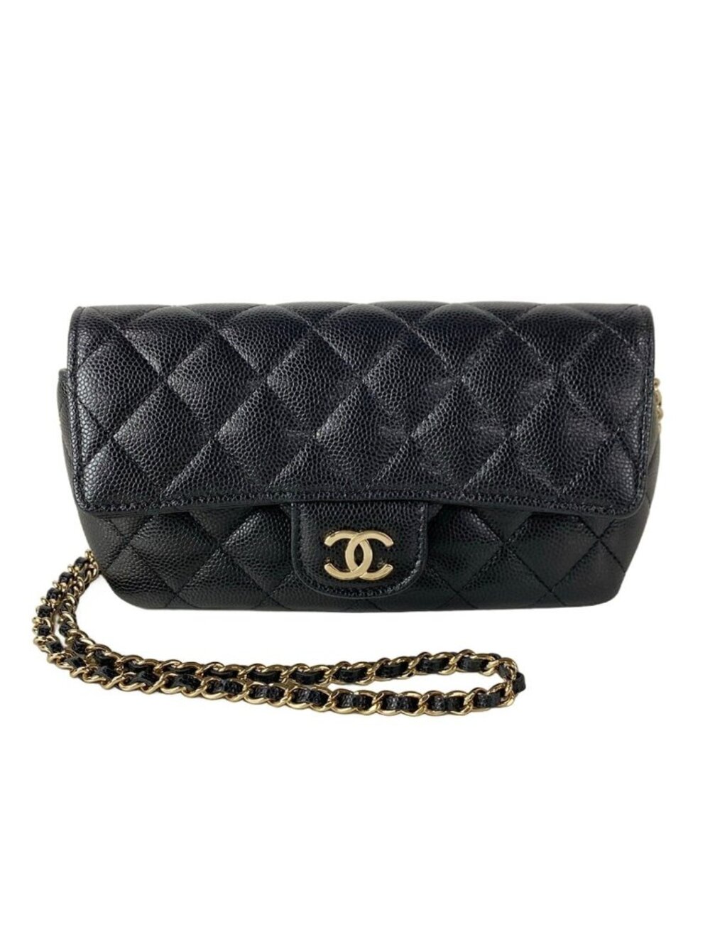 Chanel Shoulder Bag Quilted Eyewear Case Black Gold Chain